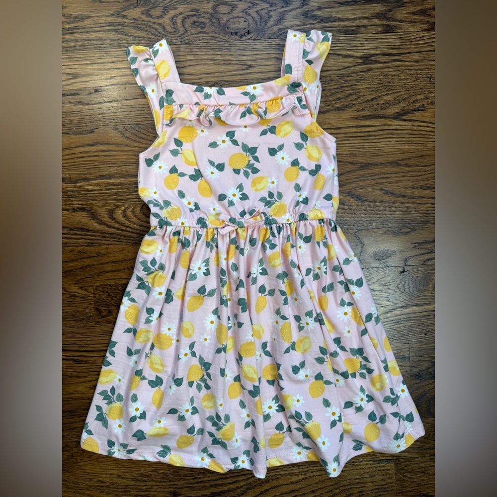 Little Lass Girls Ruffled Lemon Print Dress Slip On Elastic Waistband Dress 6X